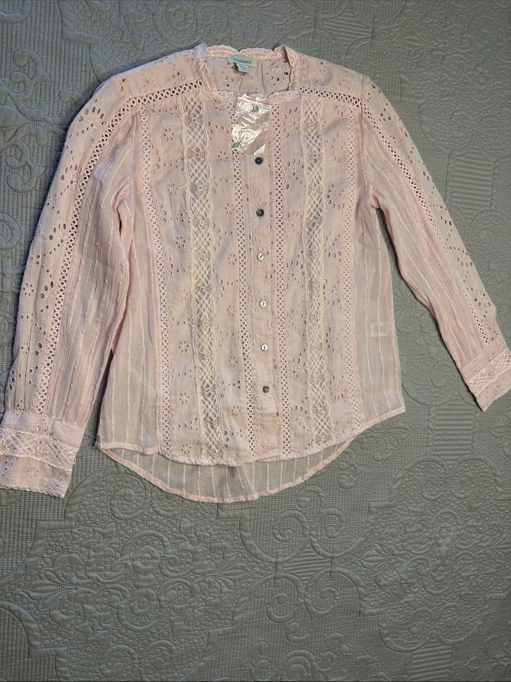 Sundance Pale Pink Eyelet Lace Button-Down Shirt